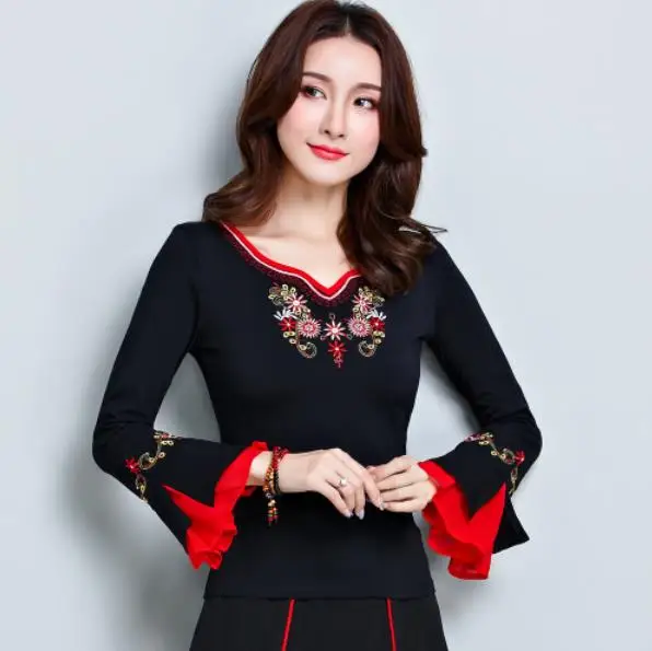 2019 Осенняя Горячая сексуальная популярная Футболка с нашивками в национальном