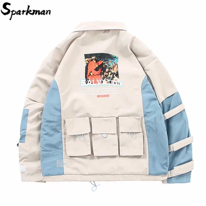 Мужская куртка в стиле хип-хоп Уличная Ретро винтажная Куртка Harajuku с принтом
