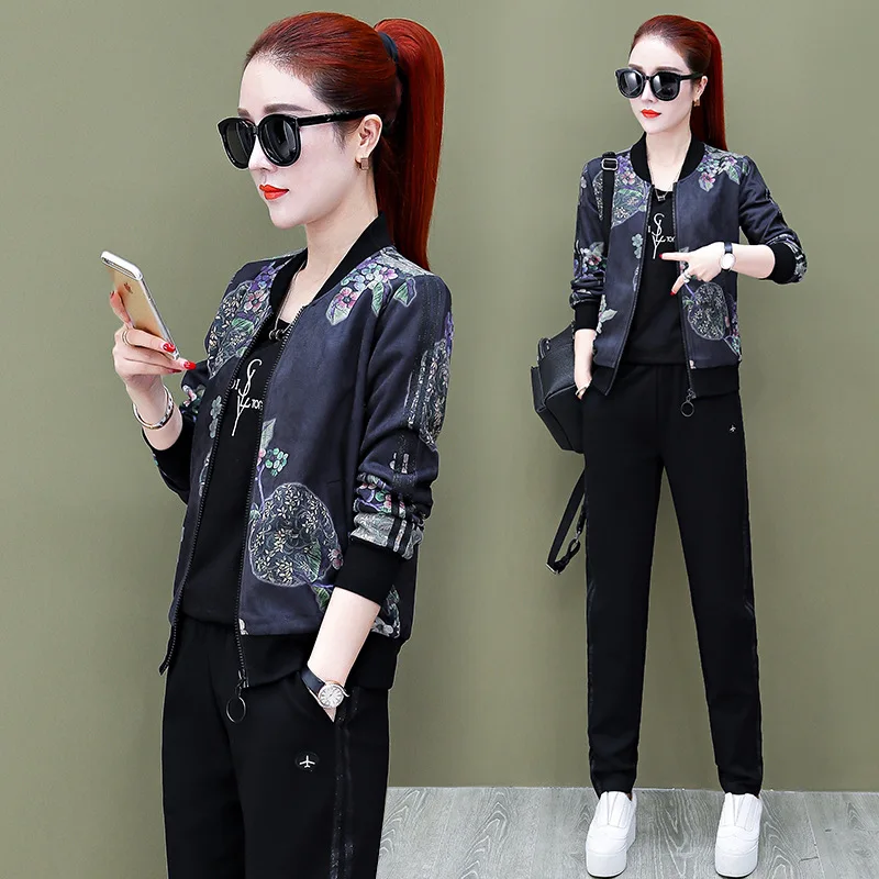 

Printed sports suit women's spring and autumn 2021 new fashion Baseball Shirt, sweater, western style, age reducing and leisure