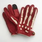 Перчатки мужские из овечьей кожи, теплые перчатки с пальцами для сенсорного экрана, из натуральной кожи, черные красные, Осень-зима
