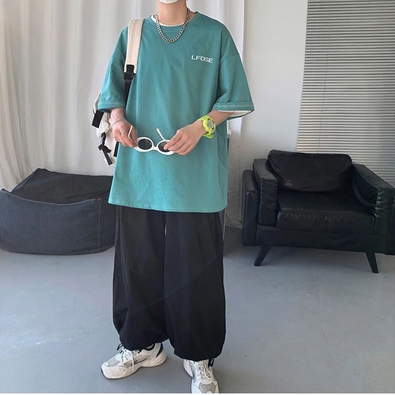 

Men T-shirt 2021 New Arrival Summer Letter Male T-shirts Thin Loose Cartoon Cotton Teenage Boys Korean Style Hot Sell T30