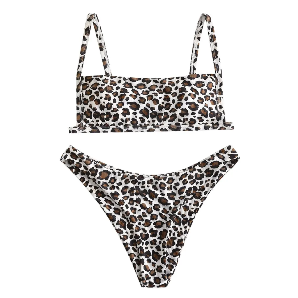 

Leg Print High Leopard Bikini Print Set Two Swimsuit Women's Piece Sexy Cut Swimwears Tankinis Set