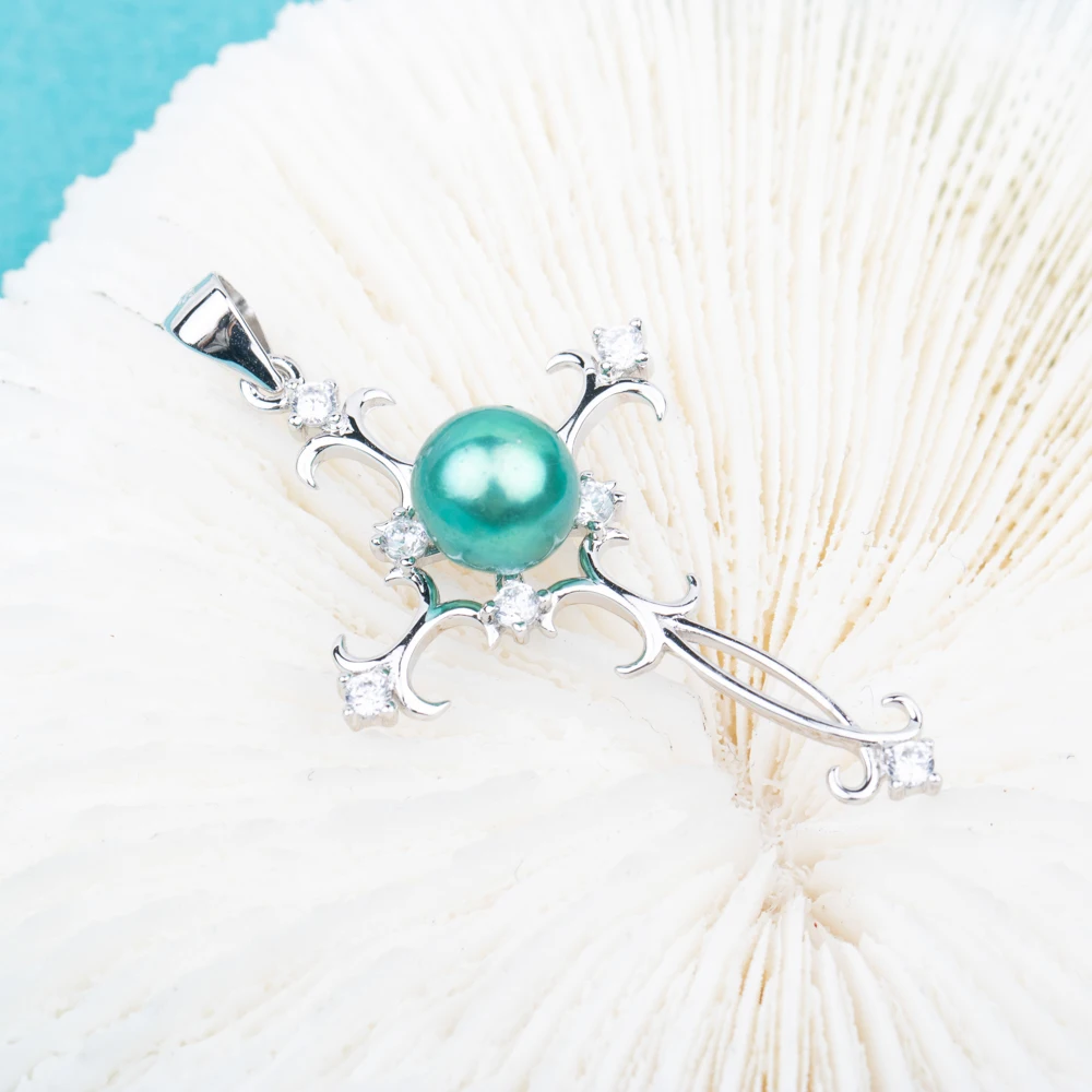 

P010876 Vermeerjewelry реальные 925 пробы серебряная подвеска для ребенка от 6 до 8 мм круглые бусины жемчугом или камнем крест Форма без цепи