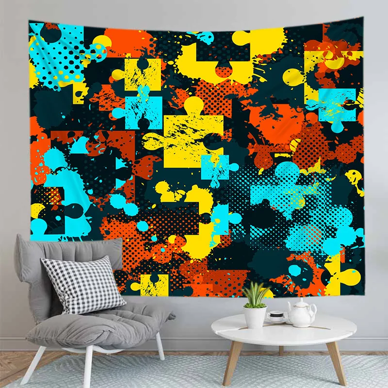 

Colorful Puzzle Wall Hanging Tapestry Geometric Abstract Hippie Home Decro Table clothes 4 Sizes Bedspread