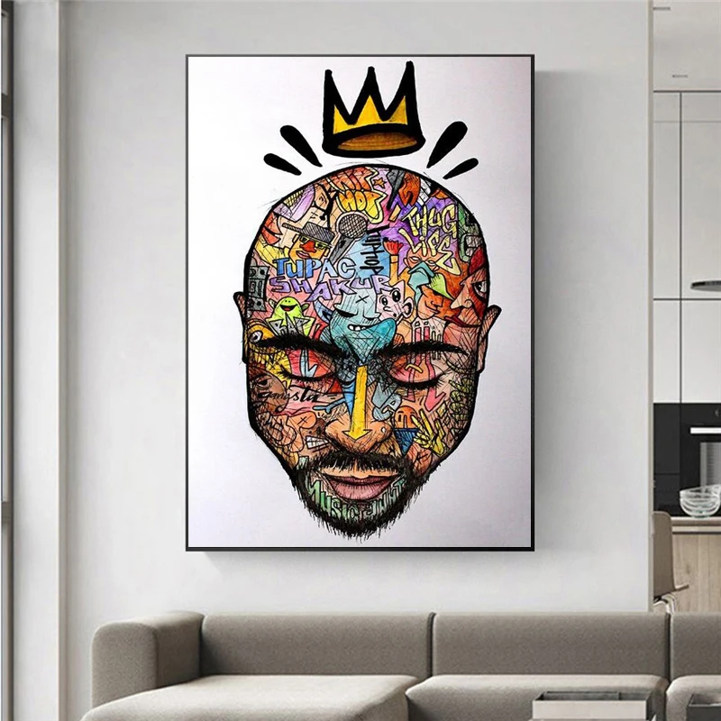 

✅Graffiti Art Canvas Painting Wall Art Abstract Rapper of 2PAC Posters and Prints Street Art Picture for Living Room Home Decor