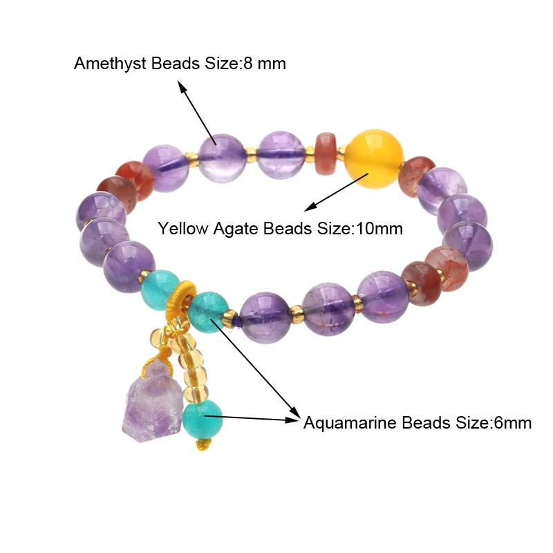 Браслет из натурального аметиста и бусин эластичная веревка аквамарин агат