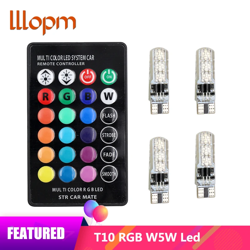 4 шт. T10 W5W светодиодный фонарь для автомобиля RGB с пультом дистанционного