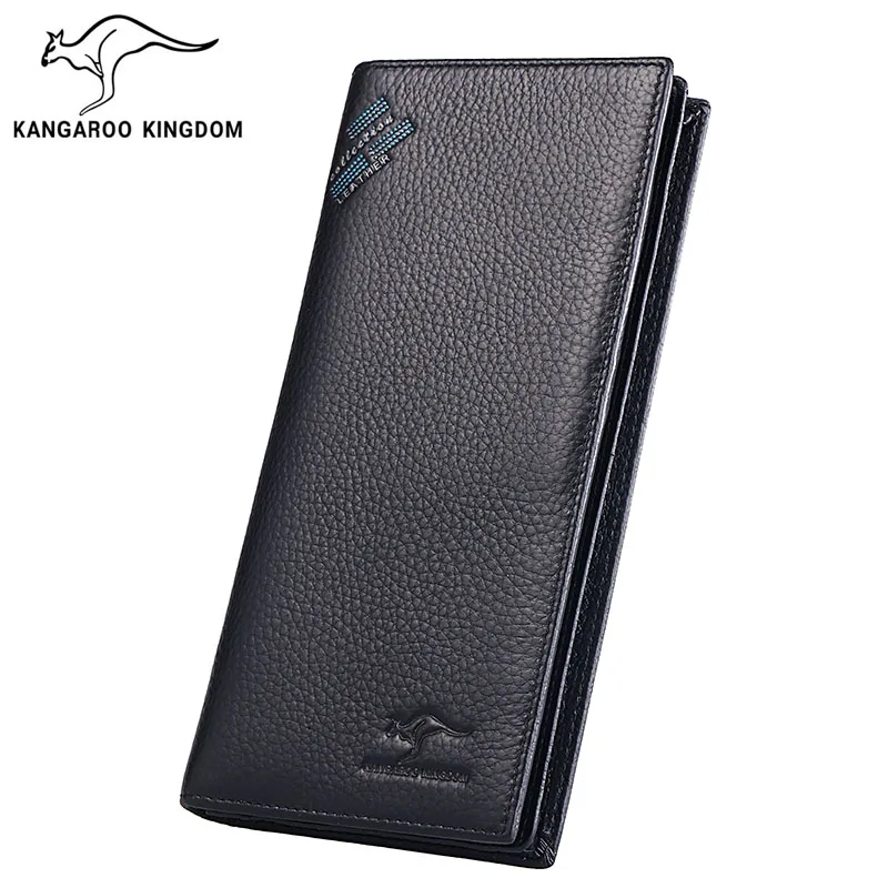 KANGAROO KINGDOM fashion luxury genuine leather men wallets long slim bifold card holder purse wallet