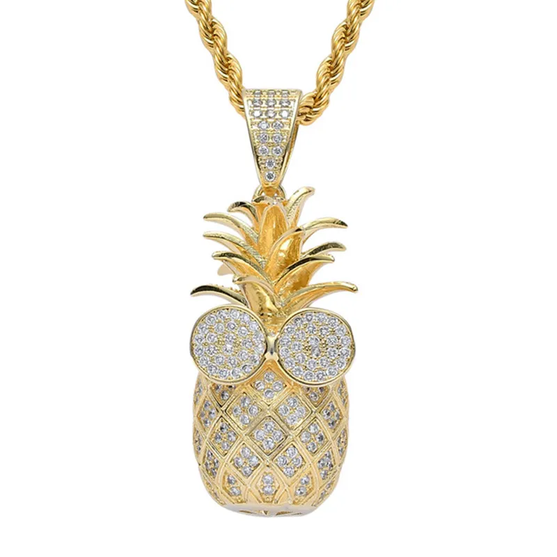

Iced Out Pineapple Pendant Necklace Hip Hop Bling Cubic Zircon Jewelry For Men Women Fashion Party Jewelry Gift