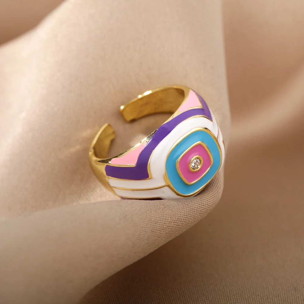 Красочные квадратные эмалевые кольца для женщин геометрические открытые из
