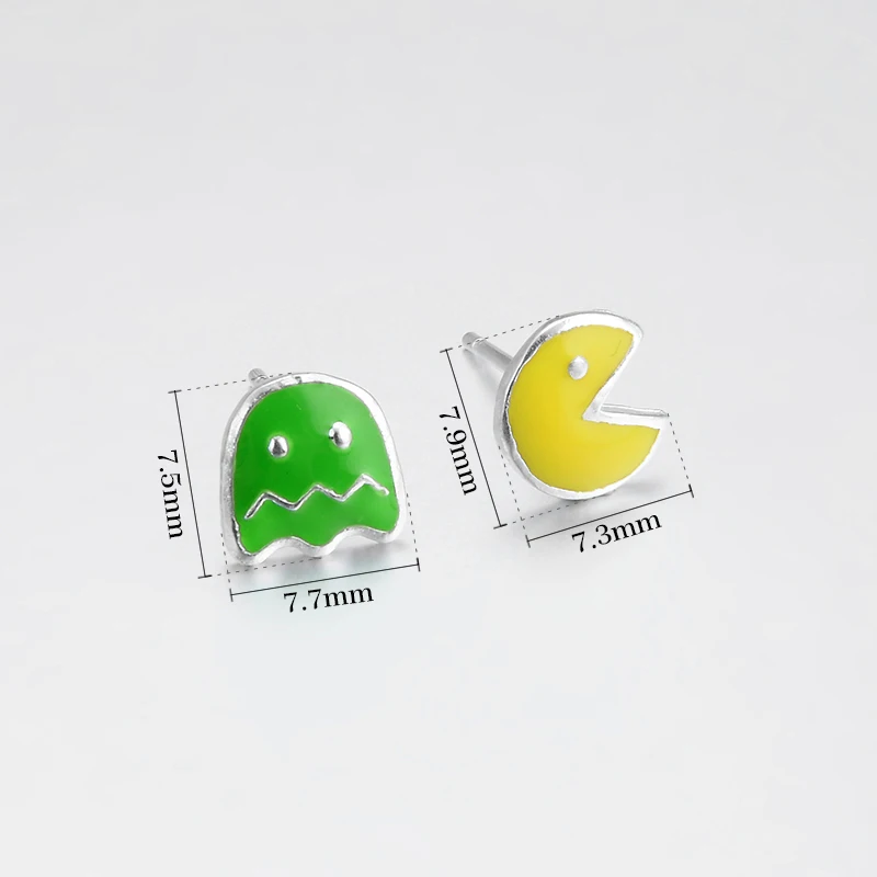 Authentic 925 Sterling Silver yellow green enamel Elf Fighter shape DIY fine girl Stud Earrings fashion luxury Jewelry | Украшения и