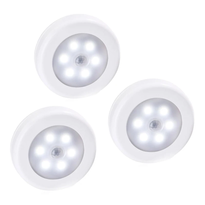 3pcs LEDs PIR Motion Sensor Light Battery Led Nightlight for home Closet Wardrobe stair Lighting Hallway white shell night lamp | Лампы и
