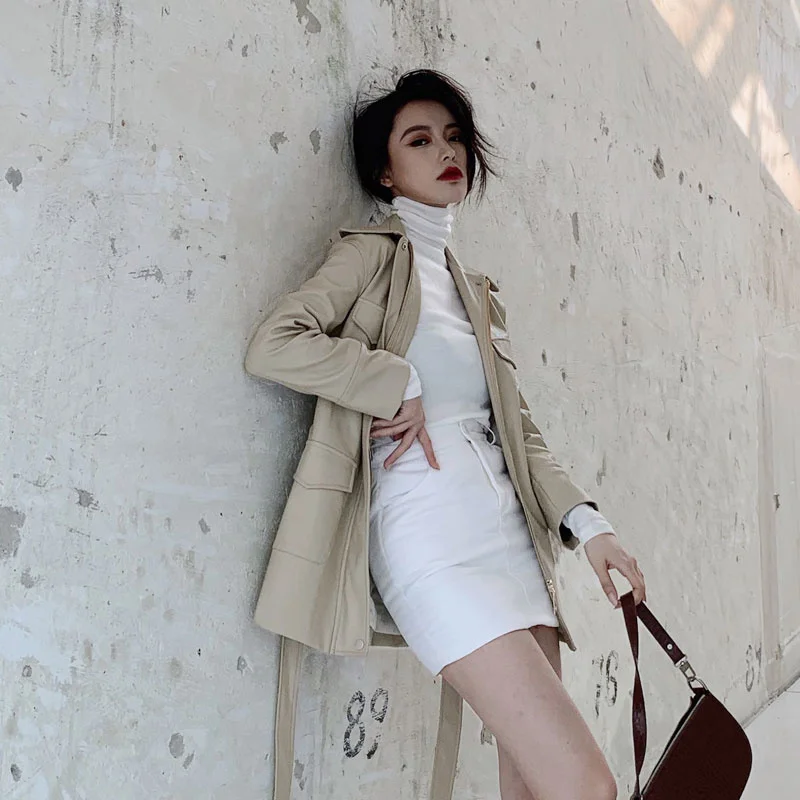 

LANMREM Chaquetas Para Belt Turn-down Collar Mujer Motorcycle Jacket Women Temperament Loose Fit 2021 New Listing 2K2315