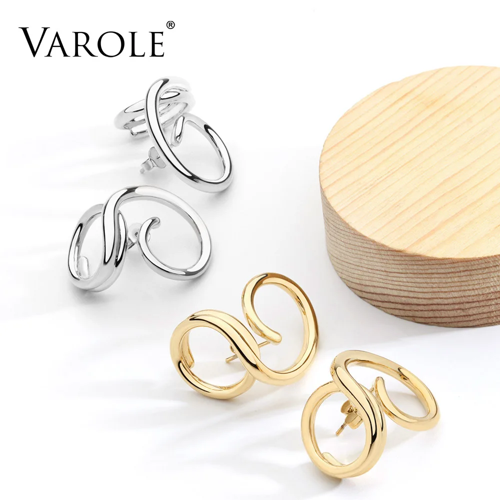 VAROLE Новый корейский простой Стиль с переплетенными линиями золотистые серьги