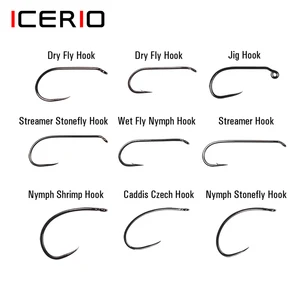 ICERIO 30 шт., Стандартный Крючок для вязания нахлыстом, для соревнований, для сухой и влажной рыбалки, Нимфа, рубашка, Caddis, стример, форель, крючок для ловли нахлыстом