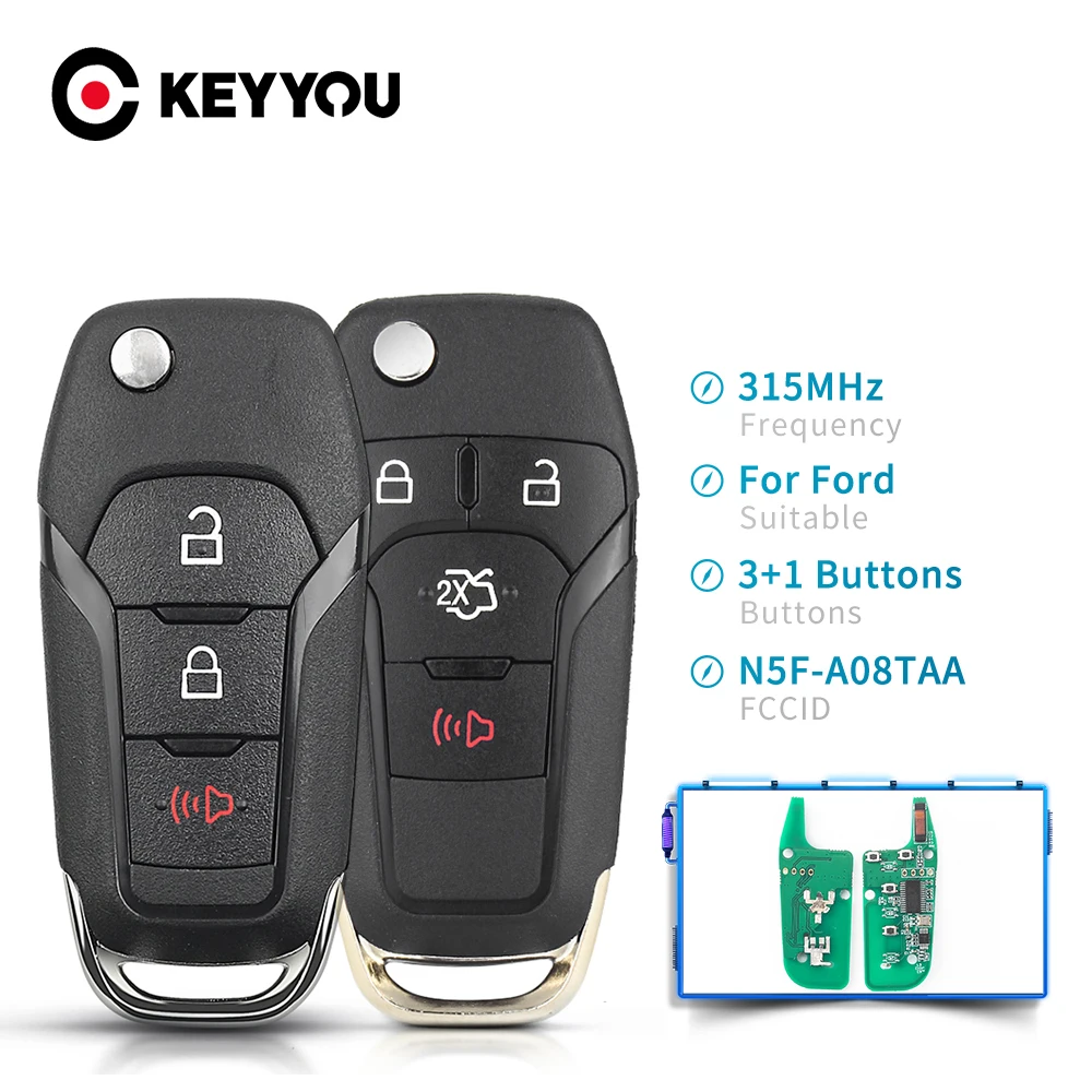 KEYYOU 3 + 1/4 кнопки флип дистанционного ключа Автозапуск Fob 315 МГц ID49 чип для Ford Fusion