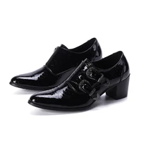 italian summer business dress mens shoes embossed genuine leather double buckle office oxford high heels men sapato masculino