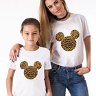 Белая футболка с леопардовым принтом головы Микки Мауса, летняя повседневная забавная семейная Одежда для девочек, детский топ в стиле Харадзюку, Прямая поставка