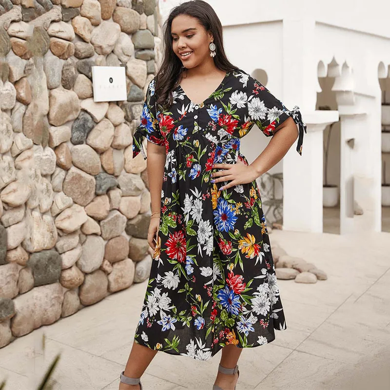 Летние Размеры d стиль бохо женское платье из хлопчатобумажной ткани в цветочек