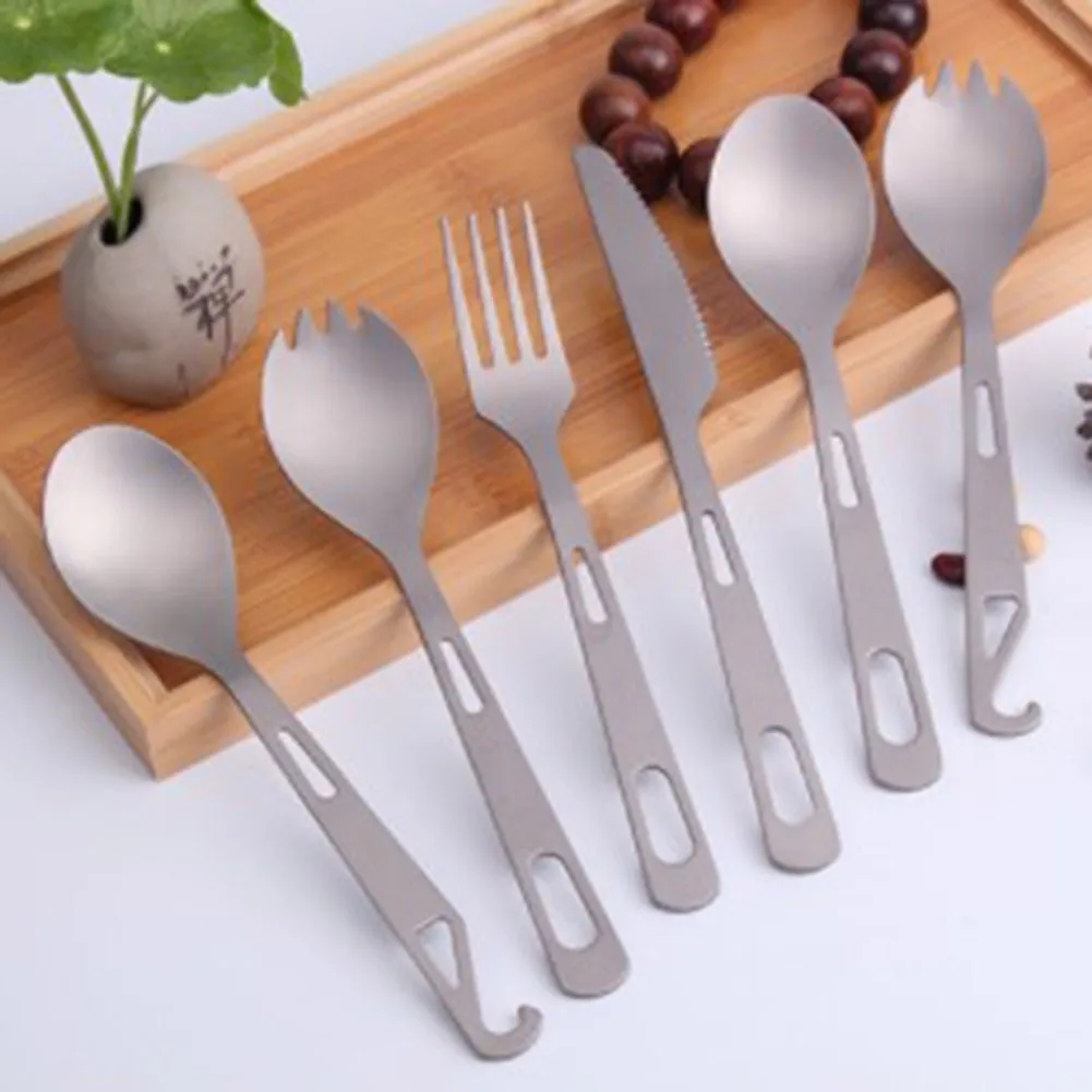 

Outdoor Camping Titanium Bottle Opener Spoon Lightweight Dinner Tableware Cookware Fork For Travel Backpacking