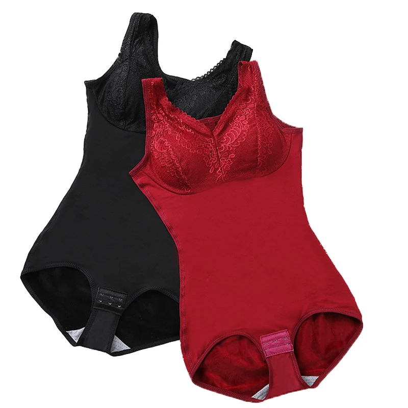 

Women Thicken Bodysuit Thermal Underwear Sets Keep Warm Autumn Winter Bodysuits Black Red Female Bodys With Cup