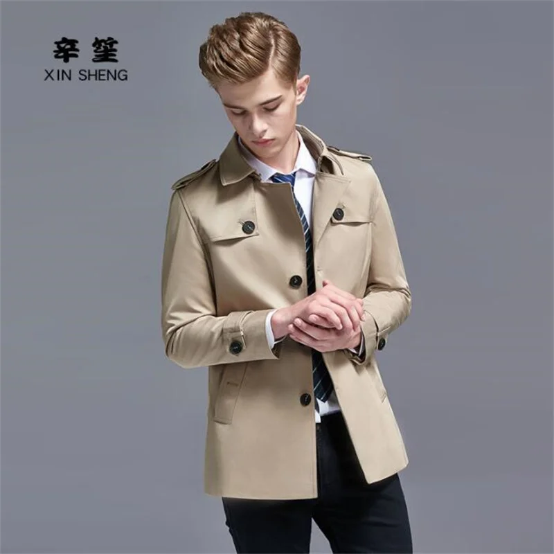 Тренчкот Мужской однобортный Модная приталенная куртка в английском стиле