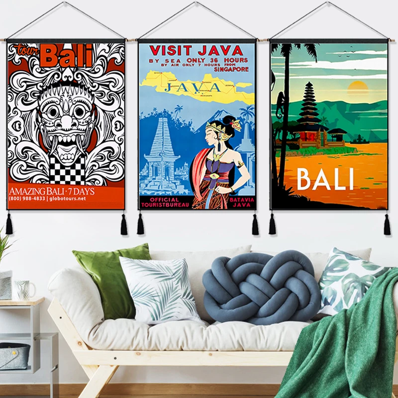 Винтажная висячая ткань для путешествий из Индонезии и Бали постер с рисунком на