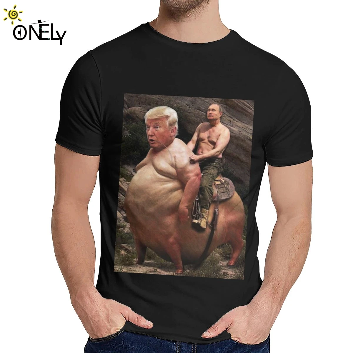 

Man T-shirt Putin Riding Trump Nice Cotton Casual Man's O-neck Retro T-shirt