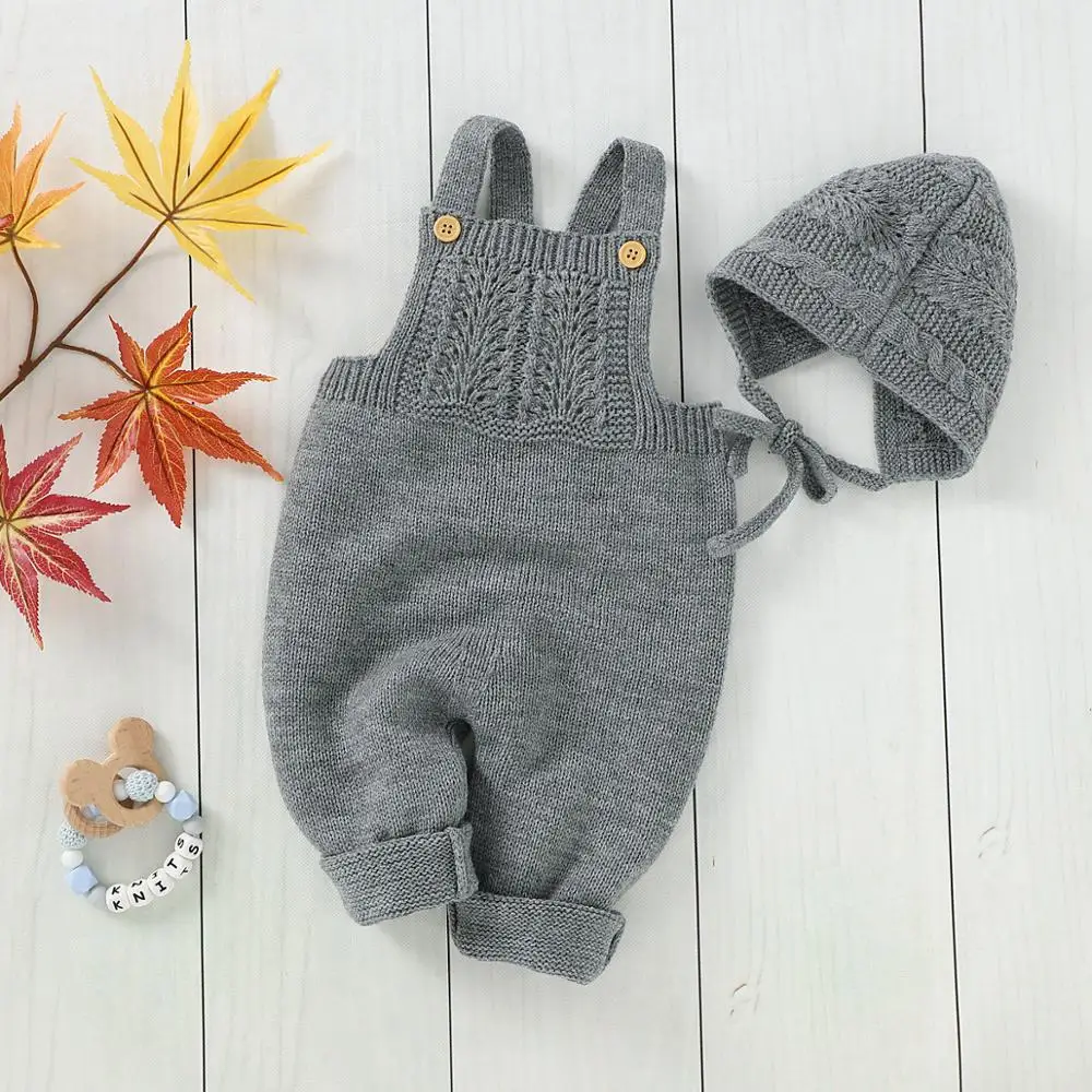 Baby Rompers Sleeveless Newborn Infant Kids Unisex Sweaters Jumpsuits Outfits Autumn Winter Warm Knitted Children's Clothes 2pcs