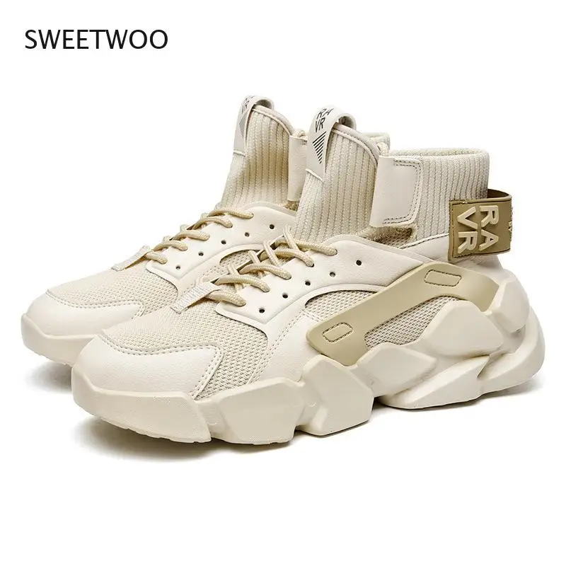 

High-top Men's Sneakers Heighten Fashion Men Casual Shoes Autumn 2021 New Plus Size White Sneakers Damping Tennis Shoes