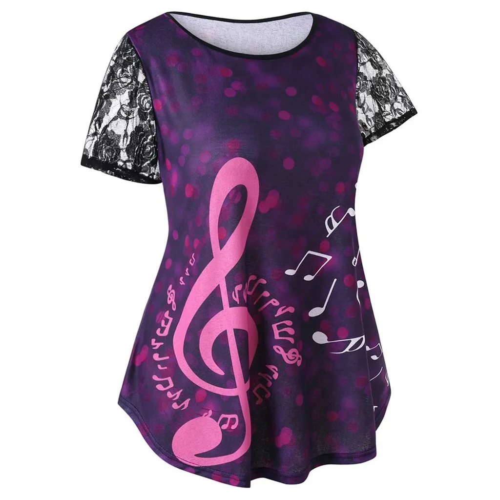Женская летняя рубашка с коротким рукавом и принтом музыкальных нот|Рубашки| |