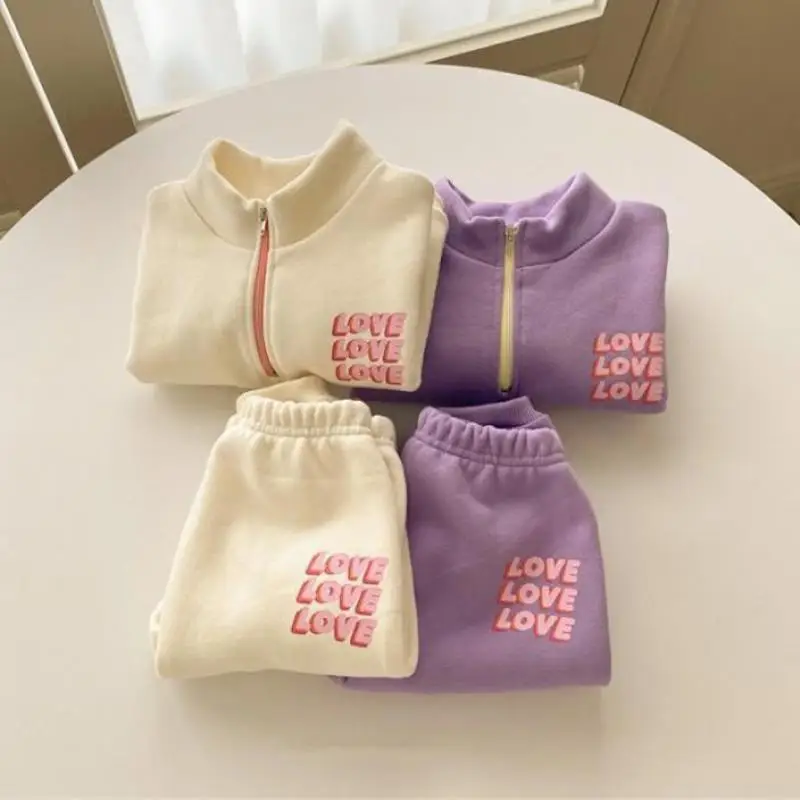 Spring New Children Casual Clothes Set Boys Sweatshirt Cute Love Letter Print Pullover Tops Cotton Baby Girl Harem Pants Suit
