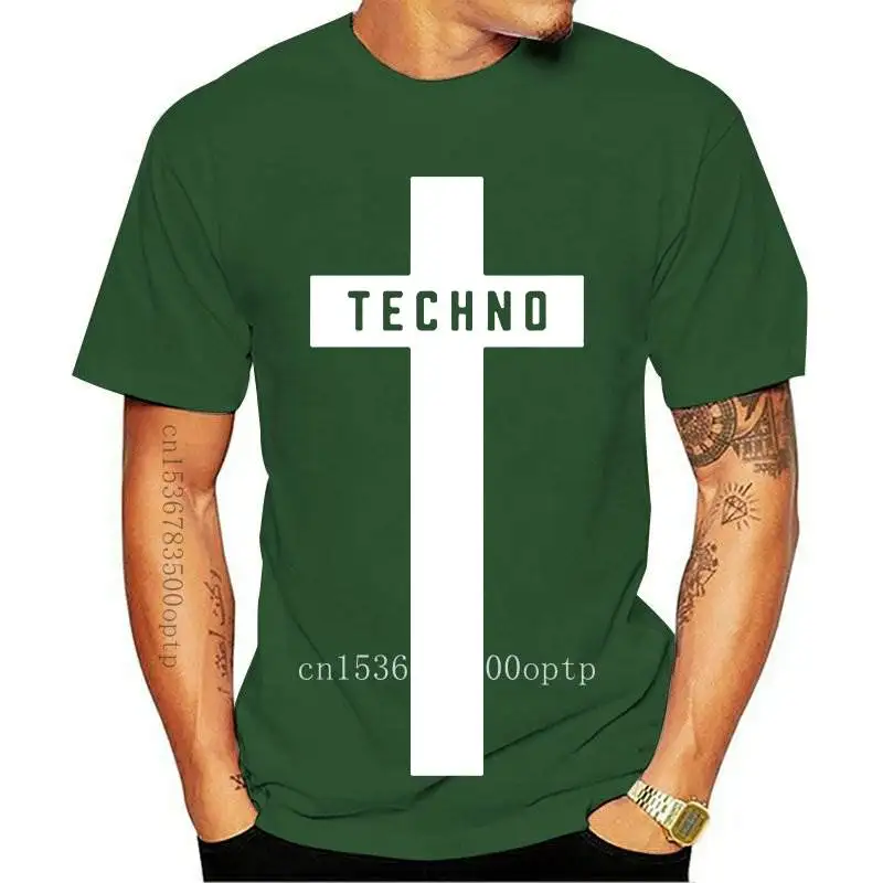 

New TECHNO CROSS PRINTED T SHIRT MEN Male Short Sleeve Crewneck Cotton T-Shirt Man Clothing Trend Casual Slim Fit Summer Tops Te
