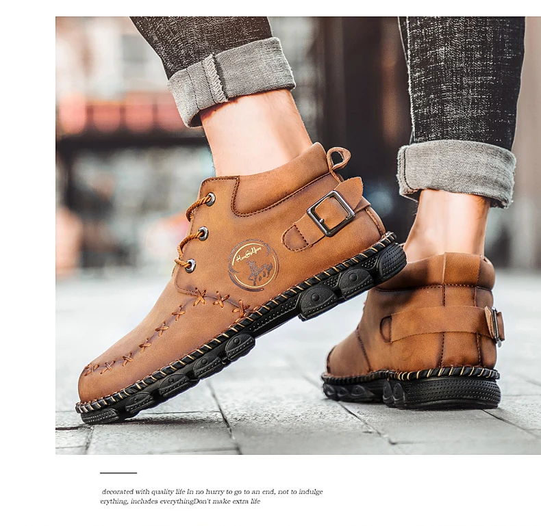 

New Men's Leather Boots Handmade Men's Moccasins Confortable Leather Men's Ankle Boots Outdoor Men's Sneakers Plus Size 38-48