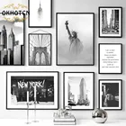 Скандинавские плакаты и принты, Настенная картина на холсте, известный пейзаж, Статуя Свободы Нью-Йорка, черная и белая картина, украшение для дома