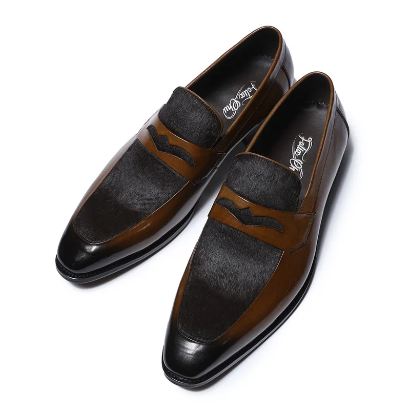 FELIX CHU 2020 Brand Designer Men Brown Penny Loafers Patchwork Genuine Leather And Horsehair Casual Slip On Black Dress Shoes | Обувь