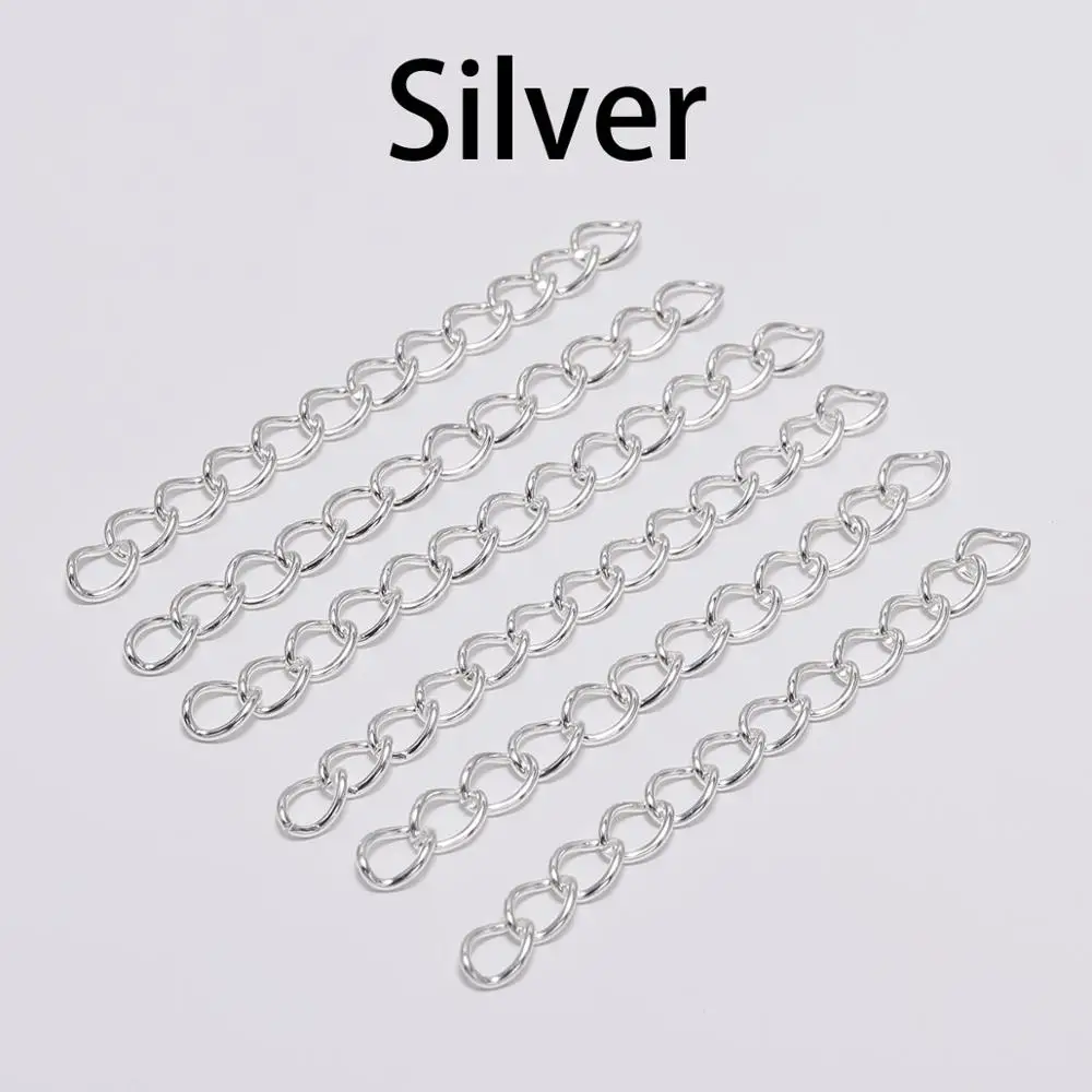 Silver 100 шт./лот, 50 мм, 70 мм, серебряное ожерелье, удлиняющая цепь, объемный браслет, удлиняющаяся цепочка, удлиняющая хвост, для самостоятельного изготовления ювелирных изделий - Цвет: Silver