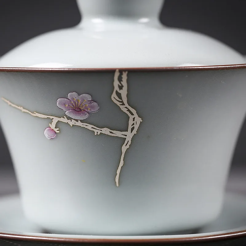 Longquan celadon Крышка Чаша один пузырь teacup ледяная трещина чайный набор кунг-фу три