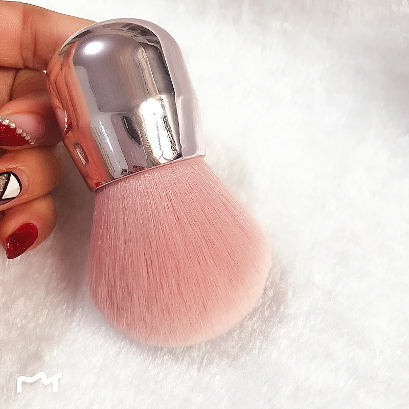 

Pink Shinny Makeup Brushes Silver Soft Mushroom Powder Brush Pink Angled Flat Air Kabuki Blusher Makeup Brush brochas maquillaje