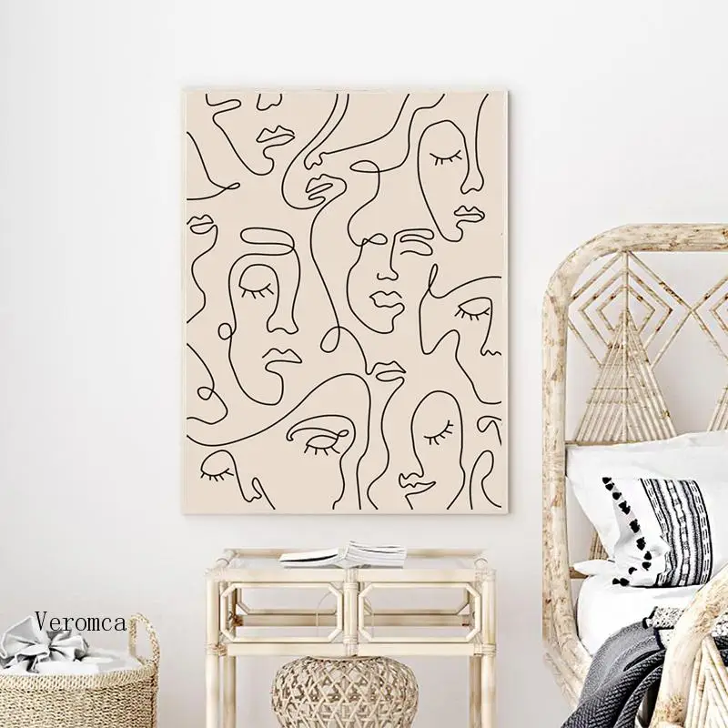 

Abstract Line Figure Face Art Minimalist Poster Woman Face Line Drawing Neutral Wall Art Canvas Painting Home Room Wall Decor