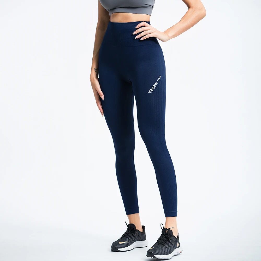 Женские леггинсы EC.MS для занятий йогой с высокой талией и буквенным принтом|Штаны