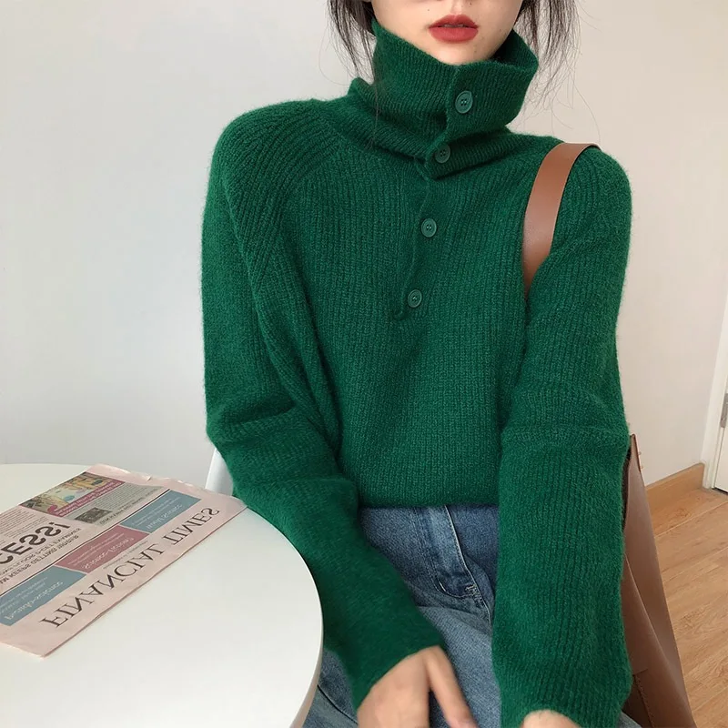 Мягкий осенне-зимний женский свитер с высоким воротником теплые пуловеры