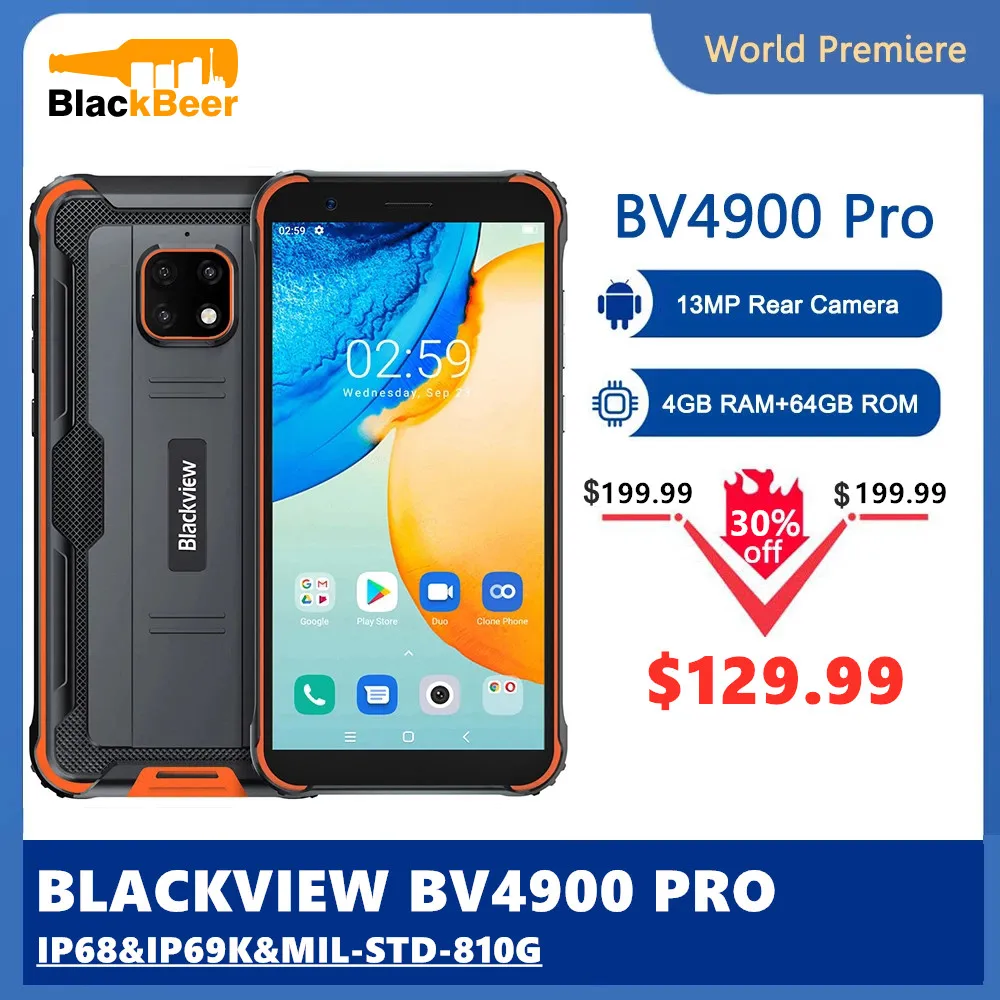 Blackview BV4900 Pro IP68 прочный смартфон Android 10 мобильного телефона Водонепроницаемый 4 Гб