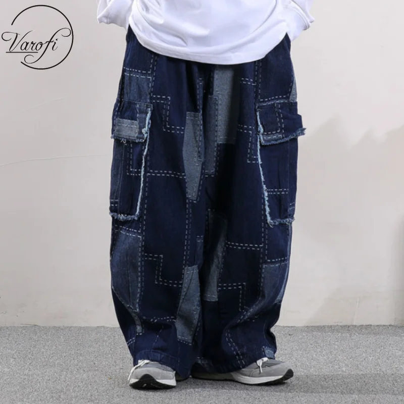 

Джинсы-карго Varofi в стиле хип-хоп в стиле ретро с нашивками, брюки для мужчин и женщин, мешковатые широкие джинсы y2k в стиле пэчворк, джинсы y2k
