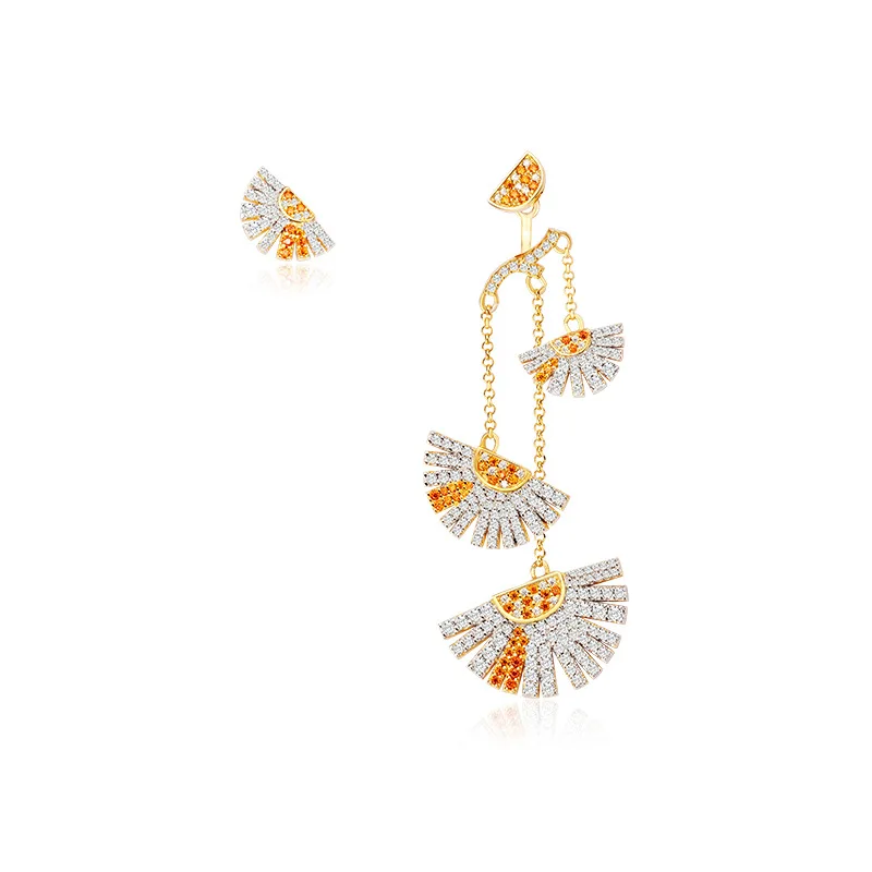 

925 sterling silver fan-shaped tassel small daisy earrings 210318-69