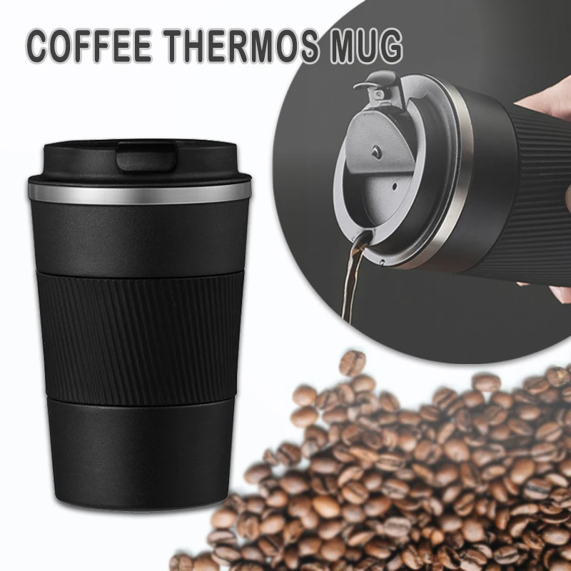 

380ml/510ml Double Vacuum Stainless Steel Coffee Thermos Mug with Leakproof Flip&Non-slip Case Travel Insulated Bottle Car Flask