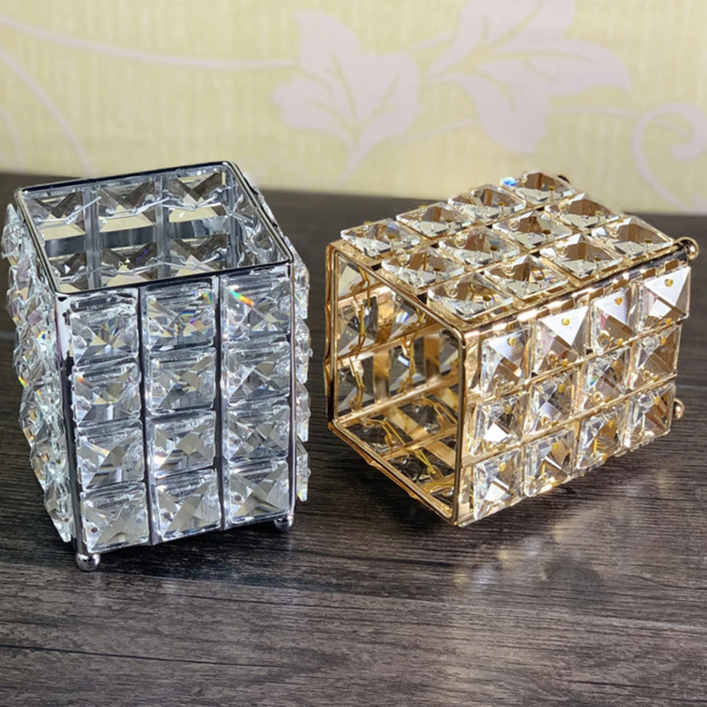 

Crystal Makeup Brush Bucket Container Brush Holder Cosmetic Eyebrow Pencil Storage Box Bedroom Desktop Decor 2021 Fashion