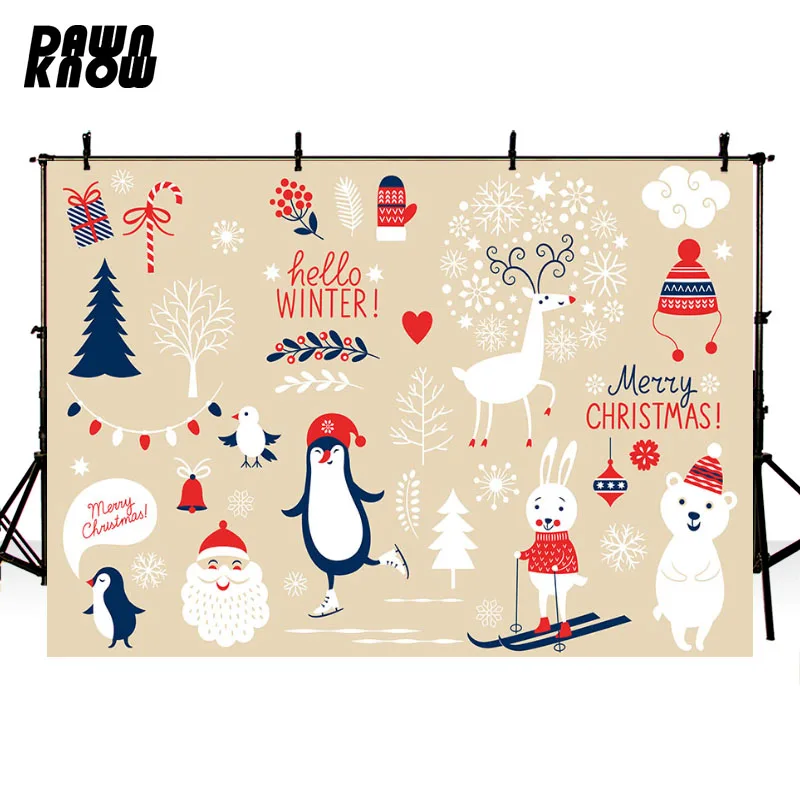

DAWNKNOW Merry Christmas Tree Fond Photo Background Fotografia Cartoon Bear Backdrop Photocall Children Studio Customize G950