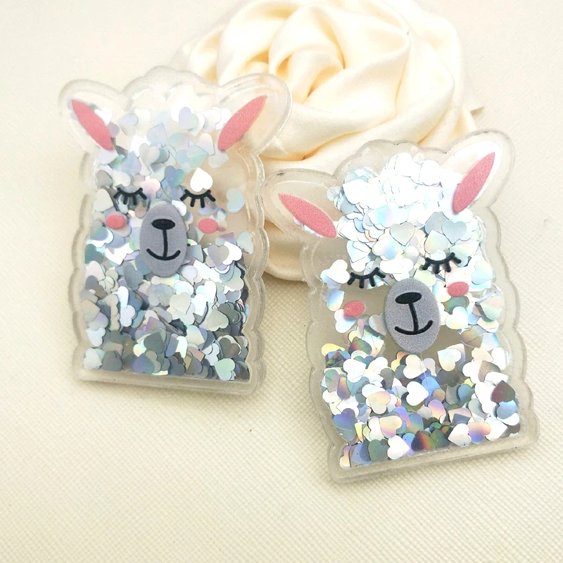

61*48MM cartoon alpaca Acrylic shaker resin Acrylic Planar Resin with Flowing sequin for DIY Hair Bows SKR66
