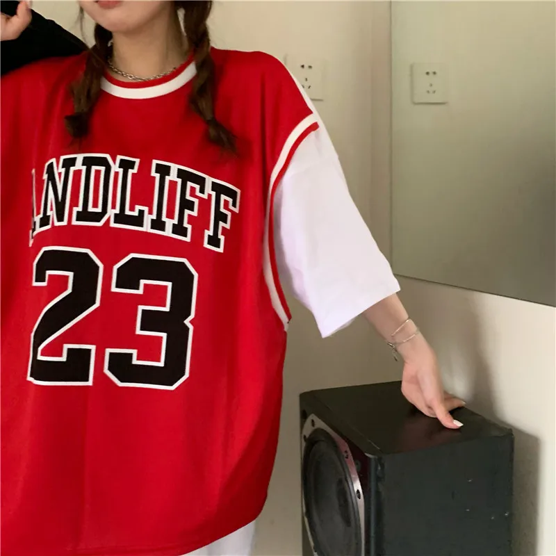 Женская футболка с коротким рукавом и имитацией баскетбола свободная Корейская